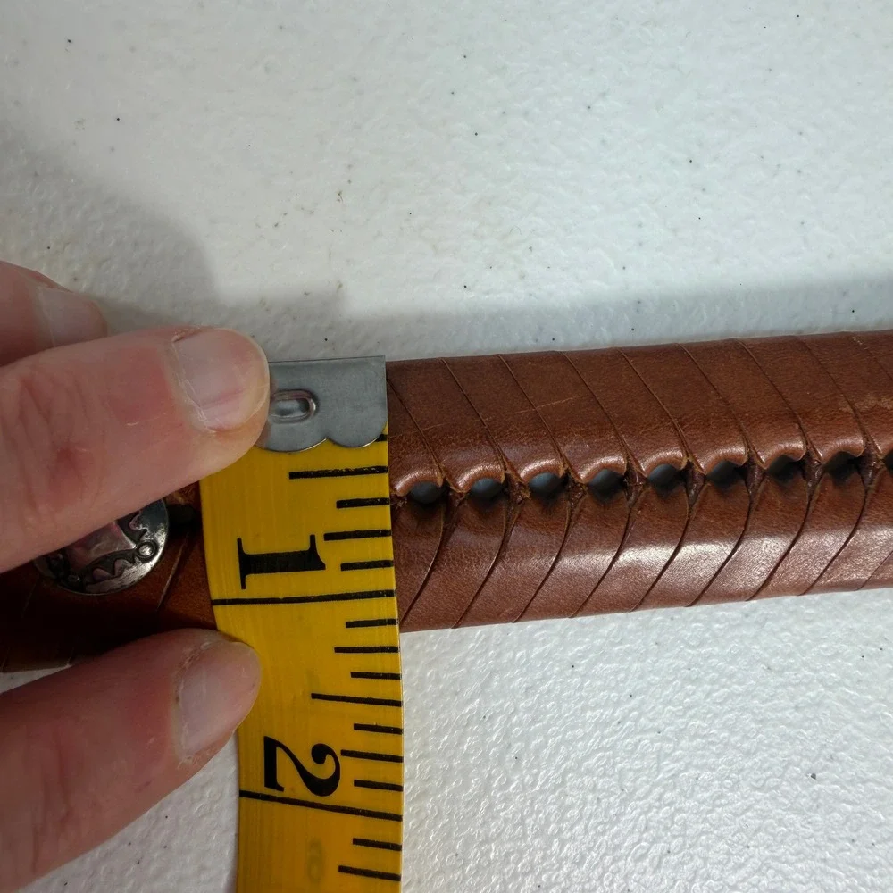 Vtg 90s Sz 36 Leather Belt Western Concho Braided Whipstitch Brown‎ Woven Boho